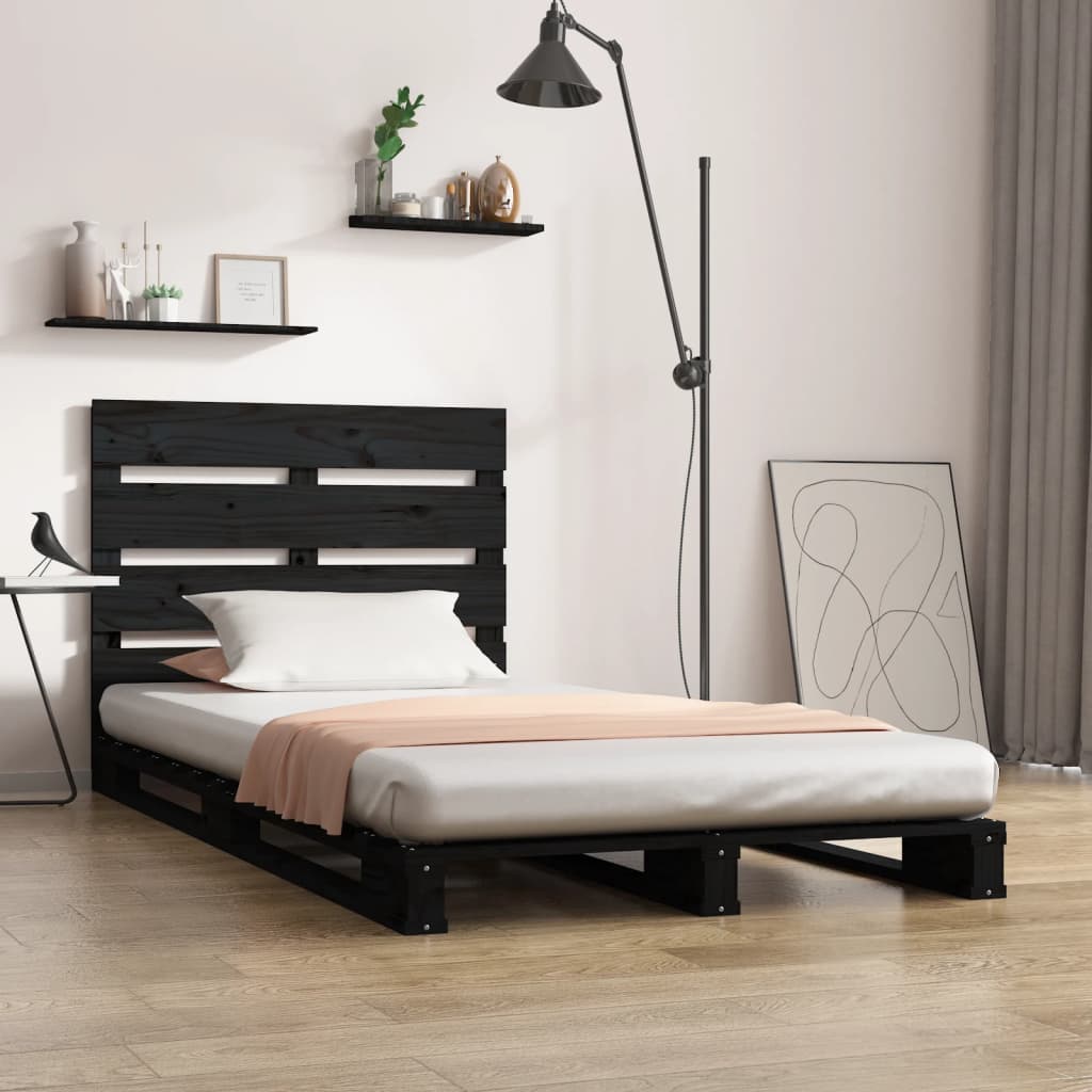 vidaXL Bed Frame without Mattress Black 75x190 cm Small Single Solid Wood Pine