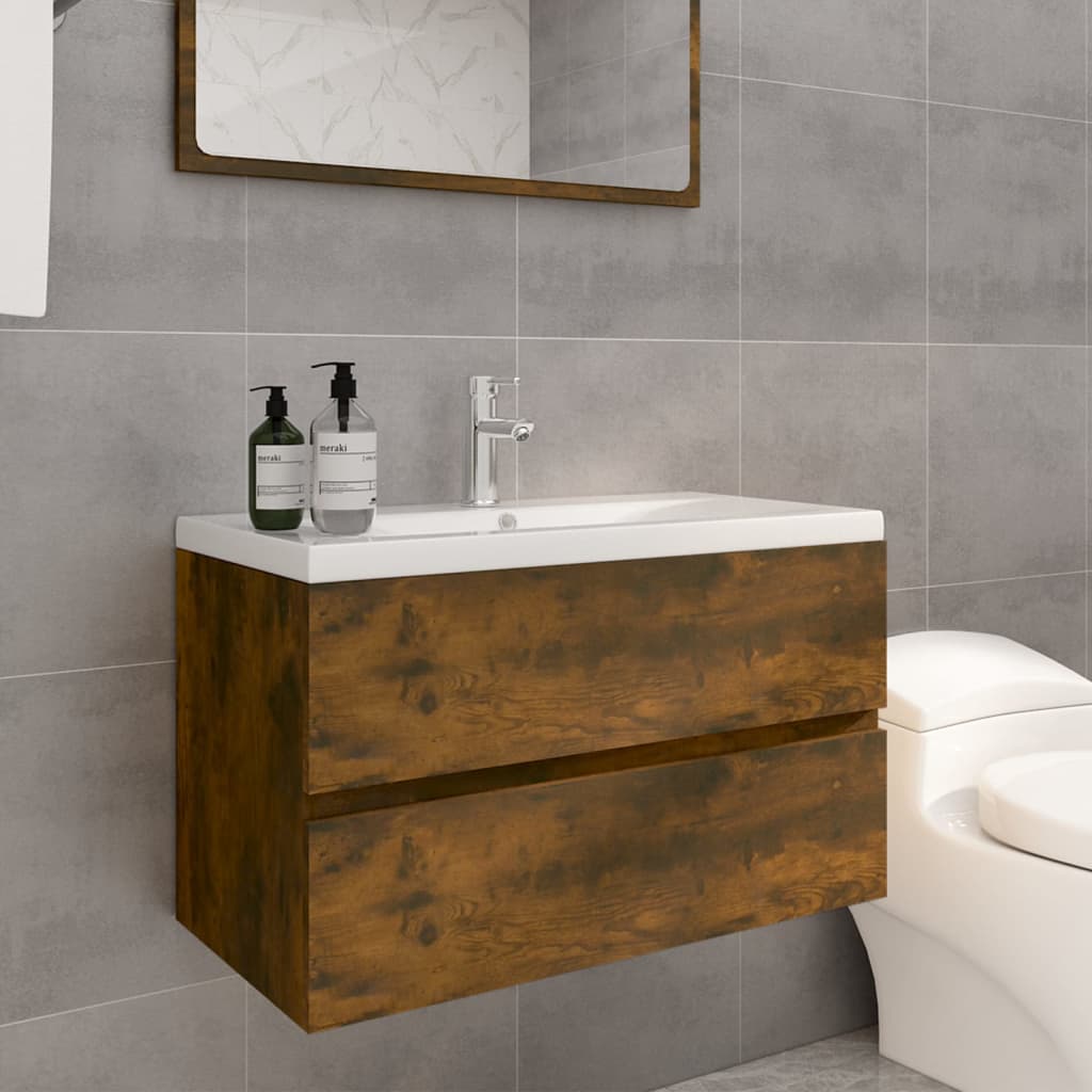 vidaXL Sink Cabinet with Built-in Basin Smoked Oak Engineered Wood