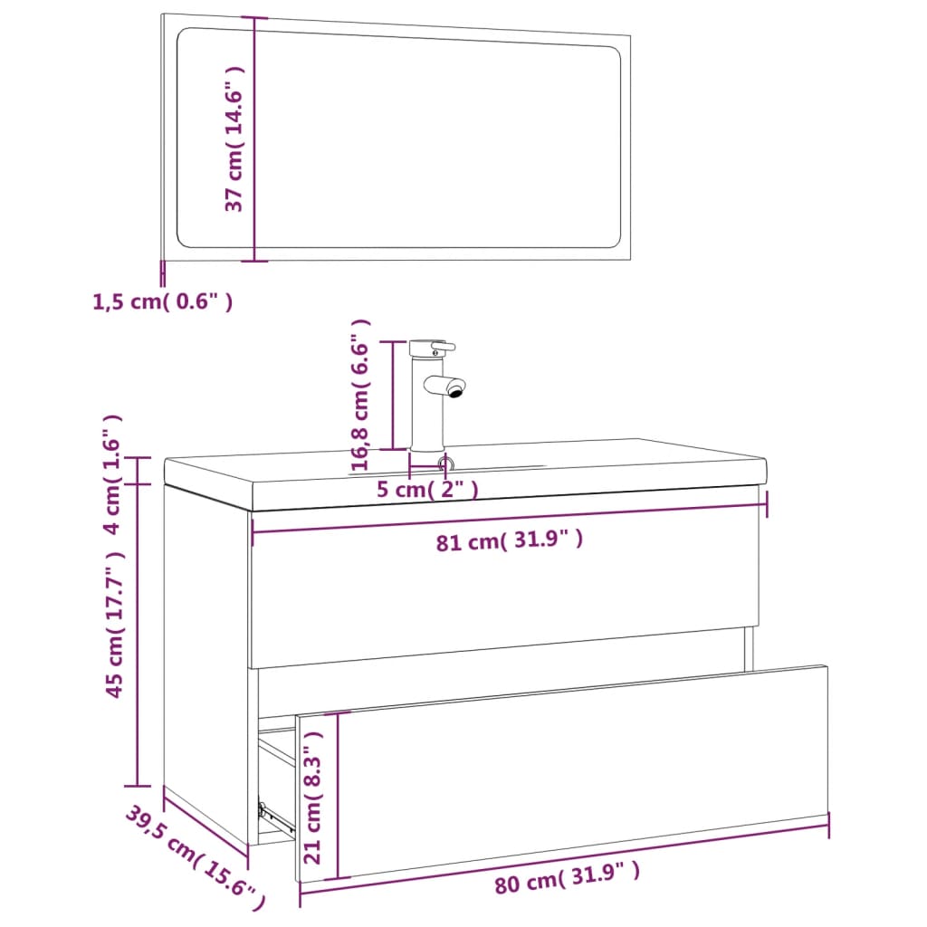 vidaXL Bathroom Furniture Set Brown Oak Engineered Wood