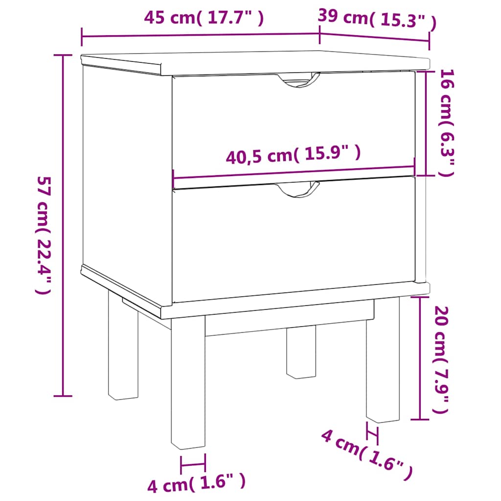 Bedside Cabinet "OTTA" 45x39x57 cm Solid Wood Pine