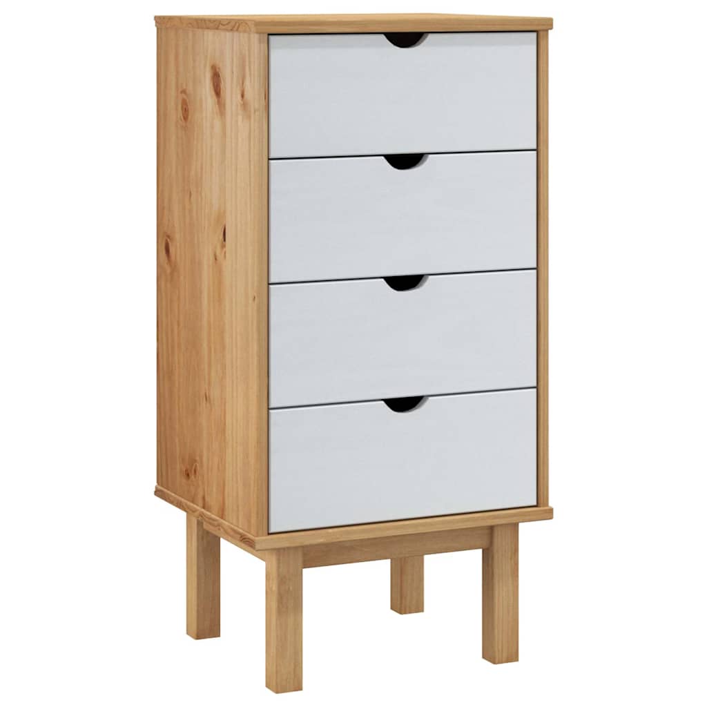 Drawer Cabinet"OTTA" Brown&White 45x39x90cm Solid Wood Pine