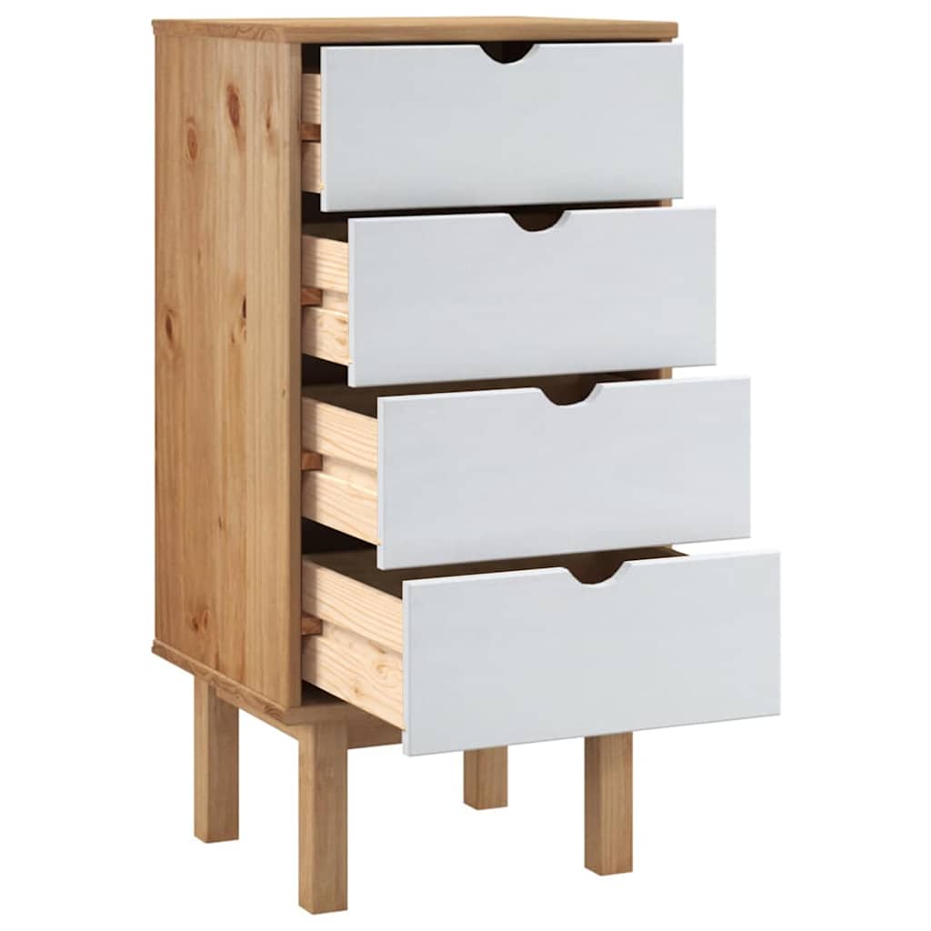 Drawer Cabinet"OTTA" Brown&White 45x39x90cm Solid Wood Pine