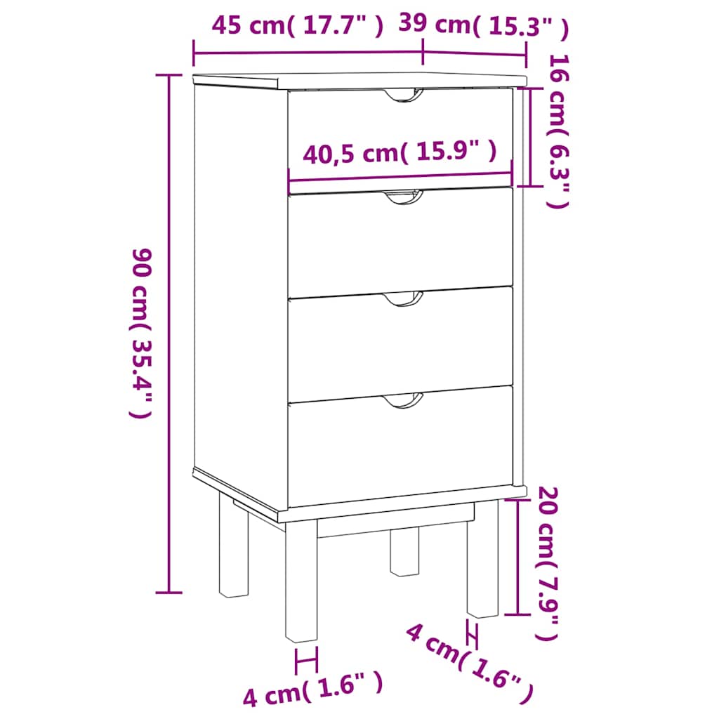 Drawer Cabinet"OTTA" Brown&White 45x39x90cm Solid Wood Pine