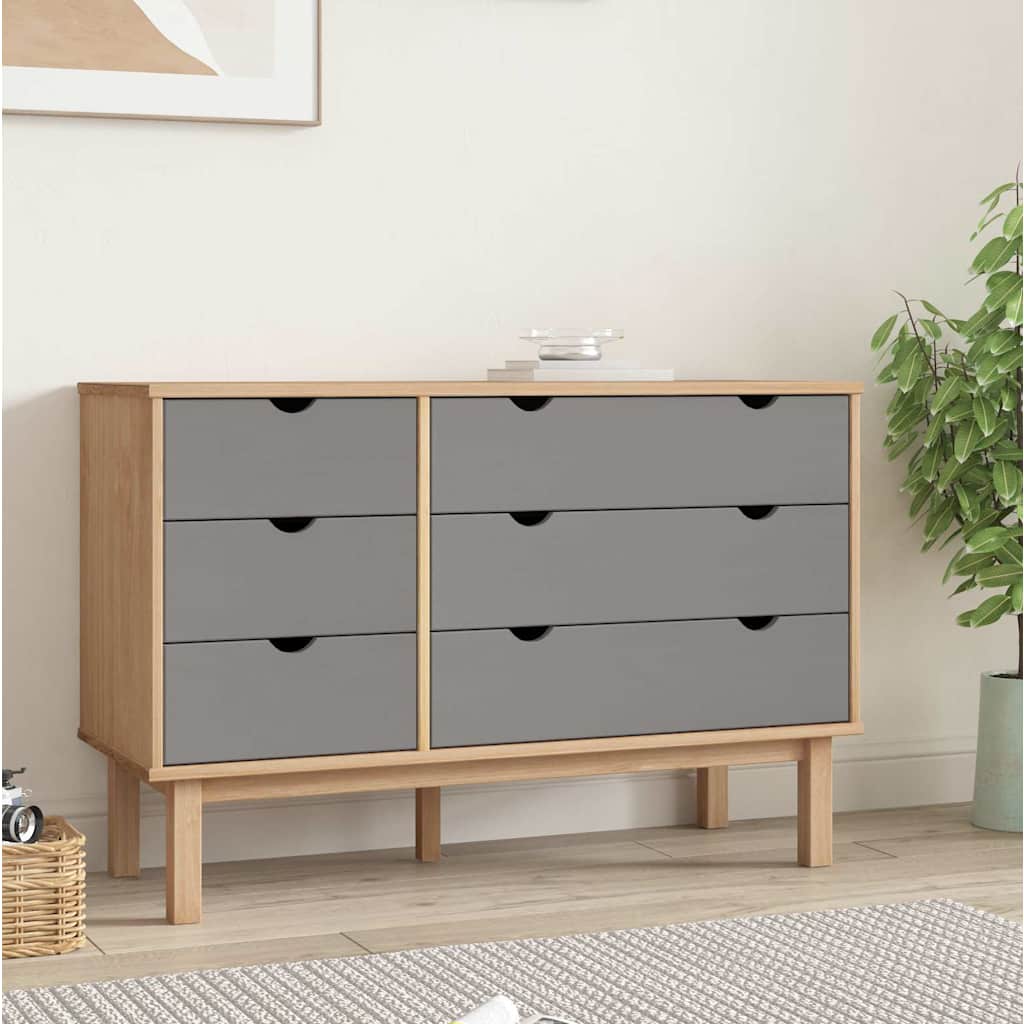 Drawer Cabinet"OTTA" Brown&Grey 111x43x73,5 cm Solid Wood Pine