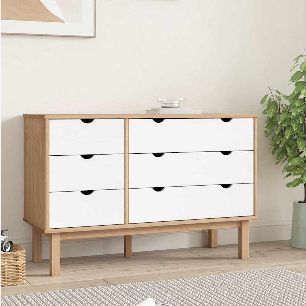 Drawer Cabinet"OTTA"Brown&White 111x43x73,5 cm Solid Wood Pine