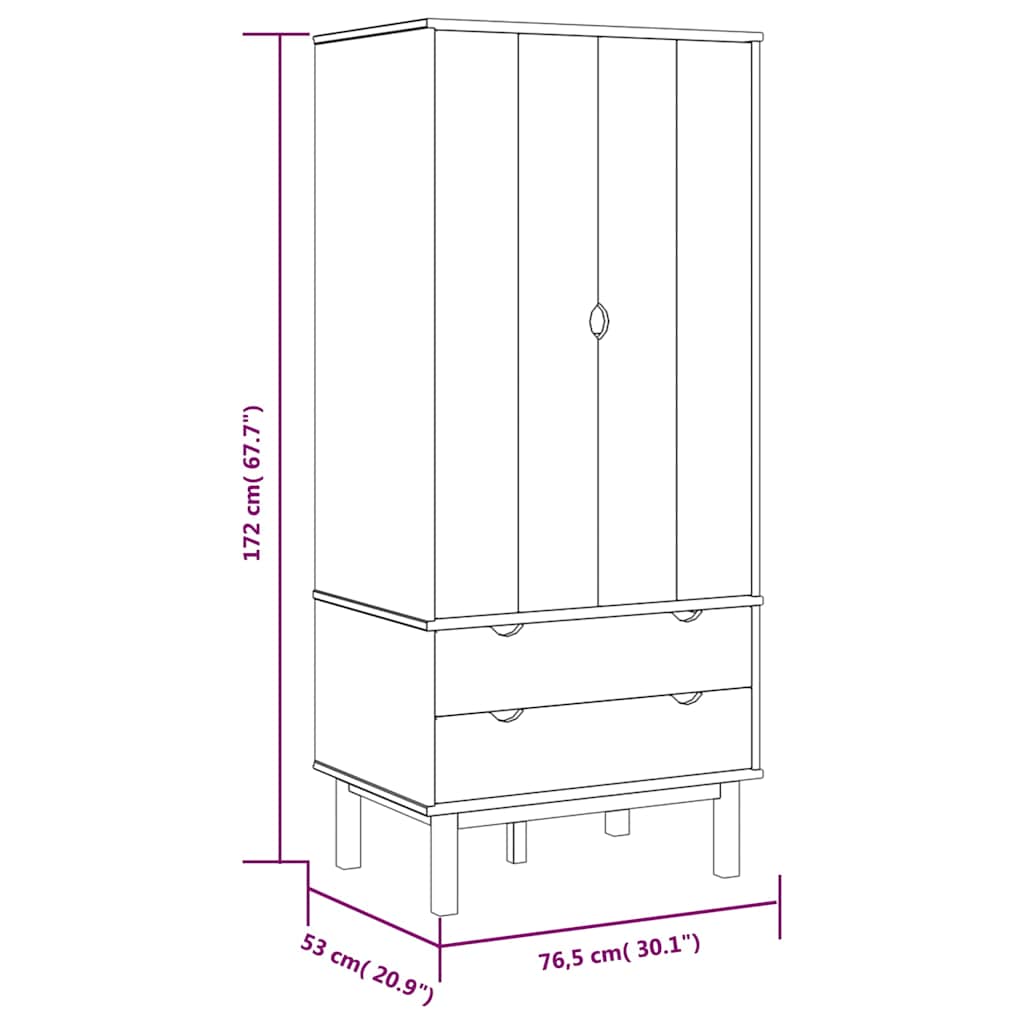Wardrobe "OTTA" Brown and White 76,5x53x172 cm Solid Wood Pine