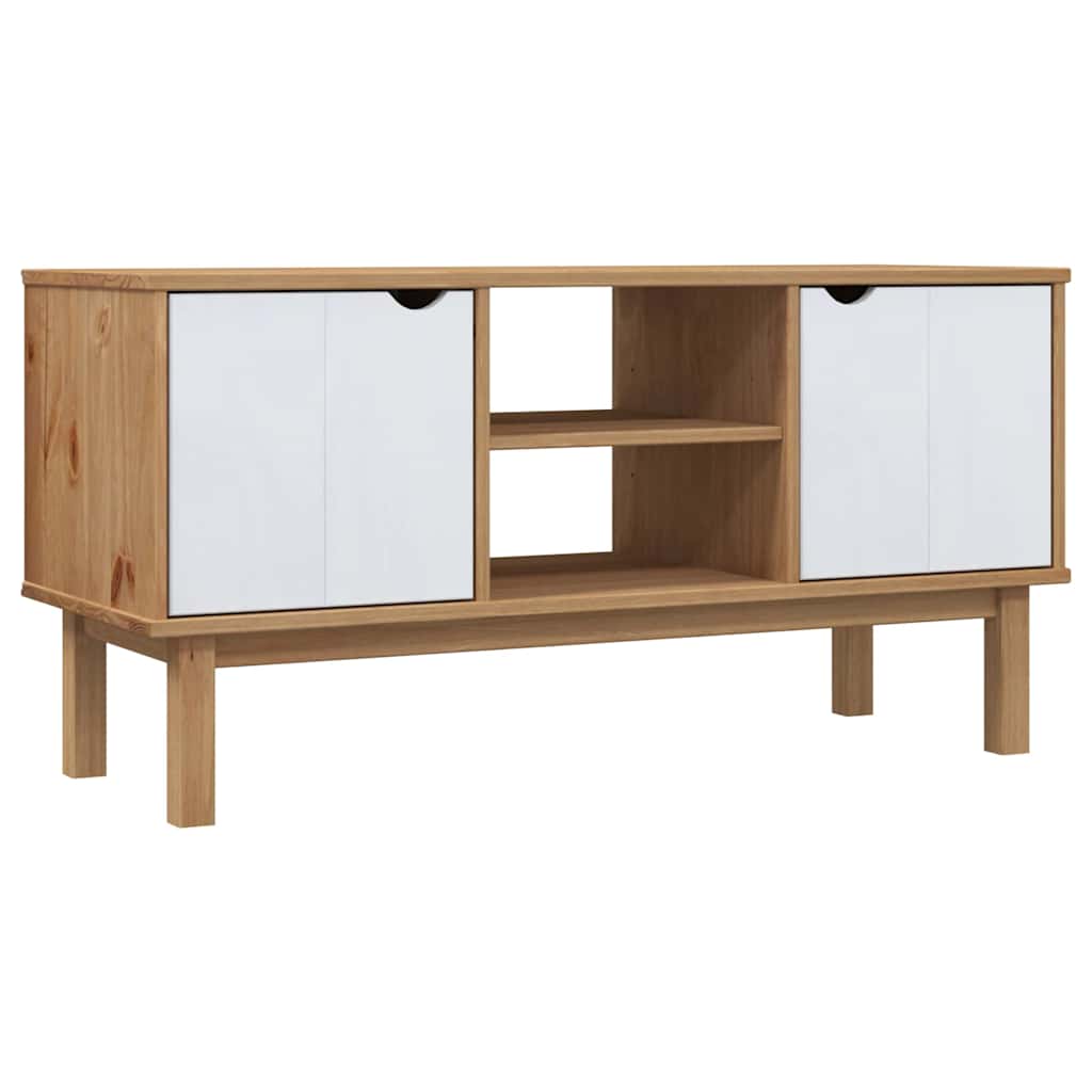 TV Cabinet "OTTA" Brown and White 113,5x43x57cm Solid Wood Pine
