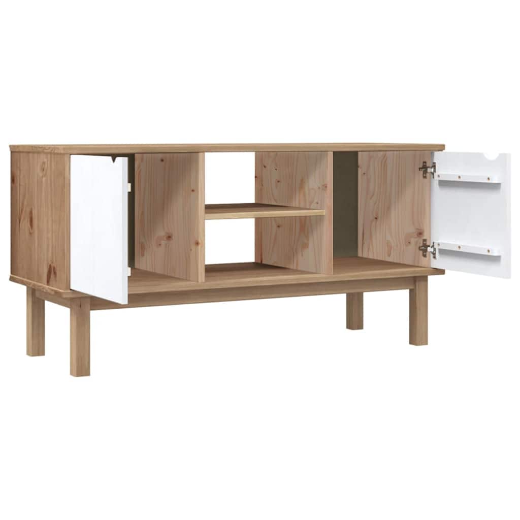 TV Cabinet "OTTA" Brown and White 113,5x43x57cm Solid Wood Pine