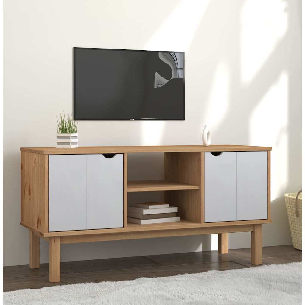TV Cabinet "OTTA" Brown and White 113,5x43x57cm Solid Wood Pine