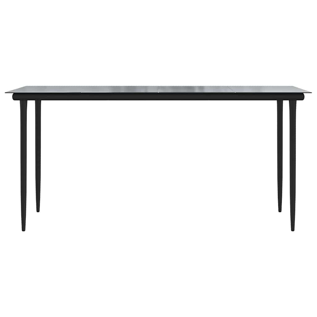 Garden Dining Table Black 160x80x74cm Steel and Tempered Glass
