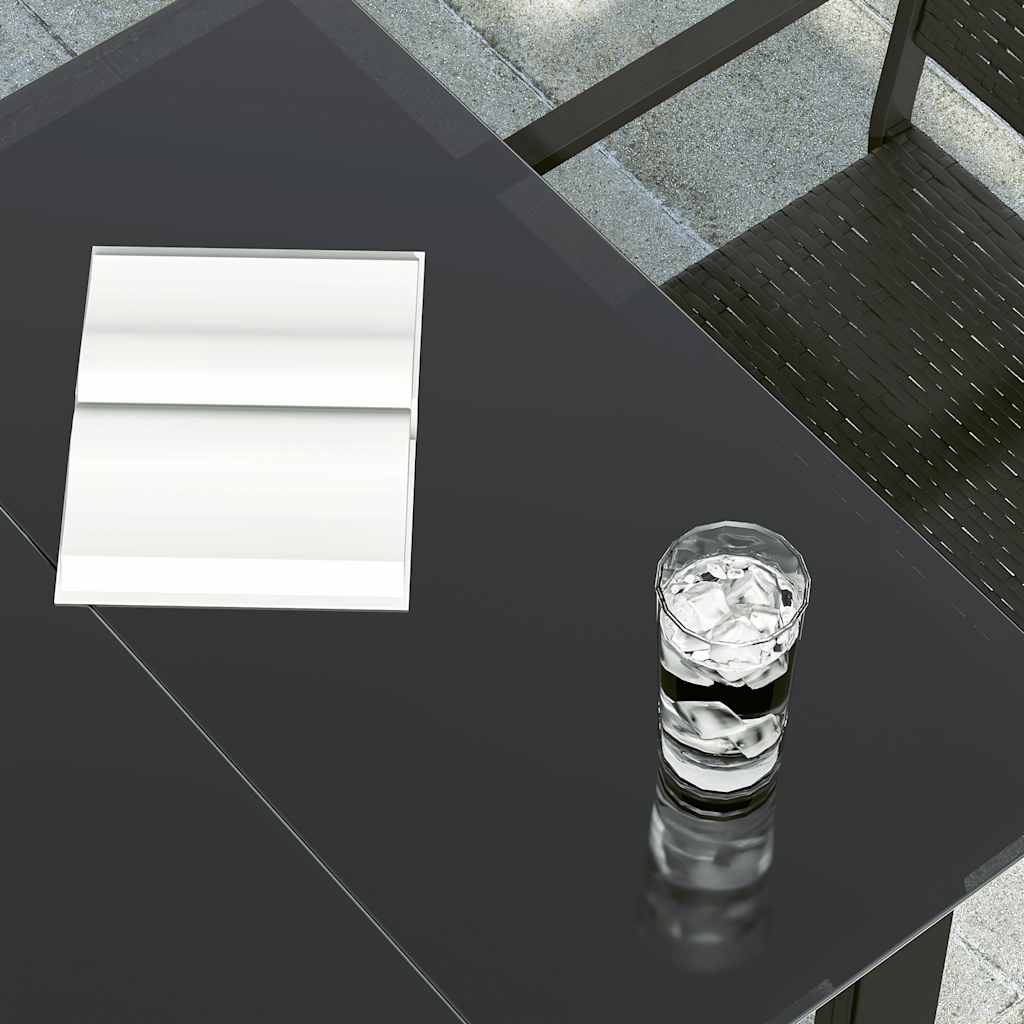 Garden Dining Table Black 160x80x74cm Steel and Tempered Glass