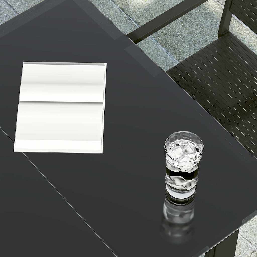 Garden Dining Table Black 160x80x74cm Steel and Tempered Glass