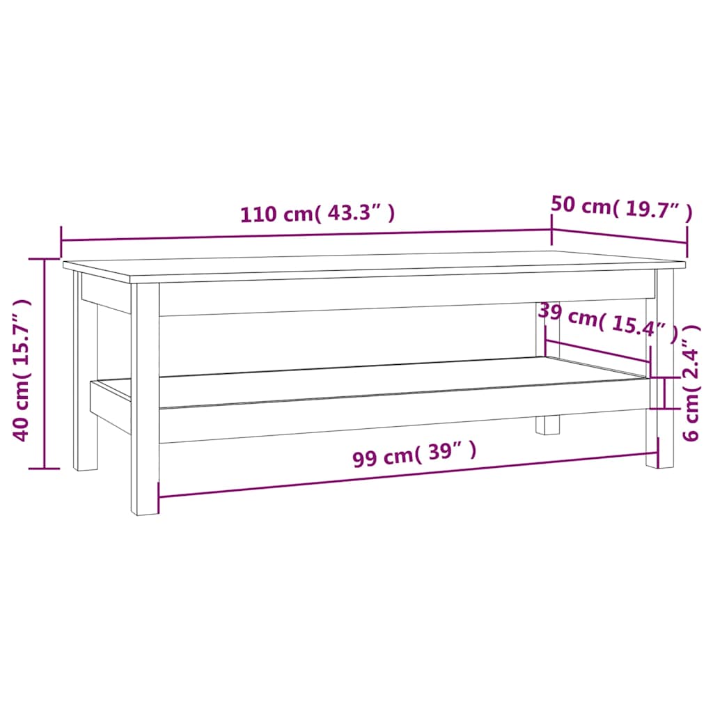814276 vidaXL Coffee Table Grey 110x50x40 cm Solid Wood Pine