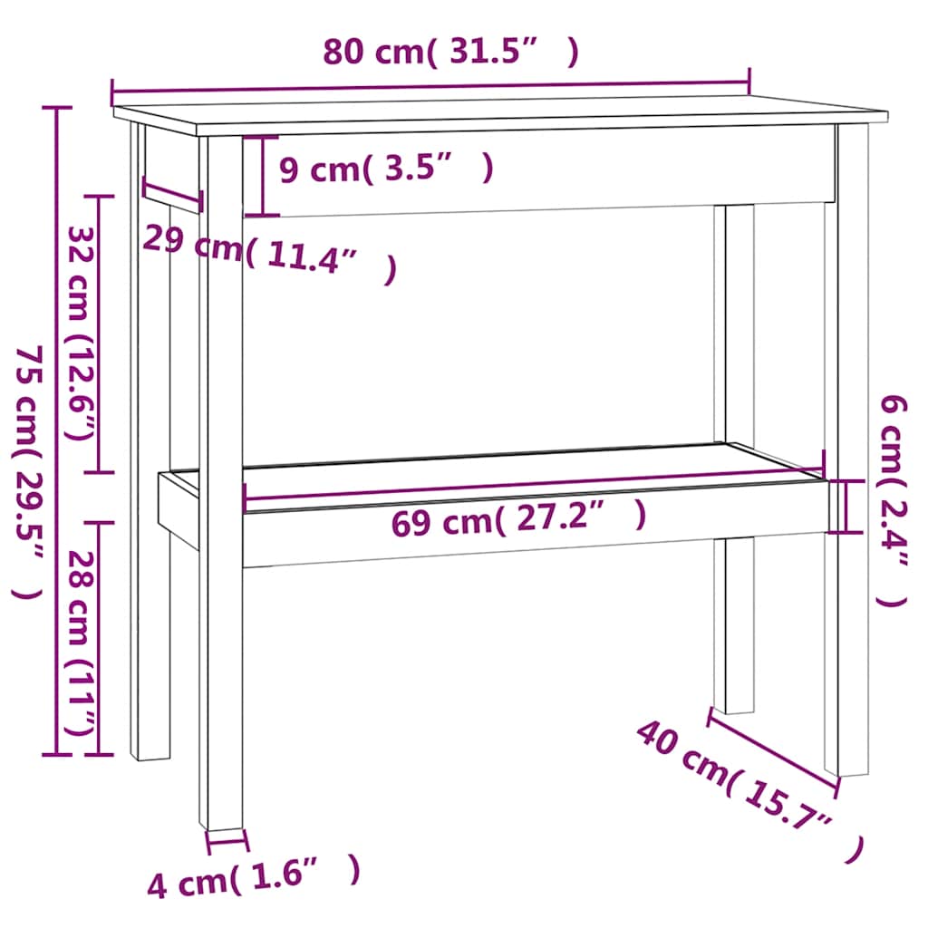 Console Table White 80x40x75 cm Solid Wood Pine