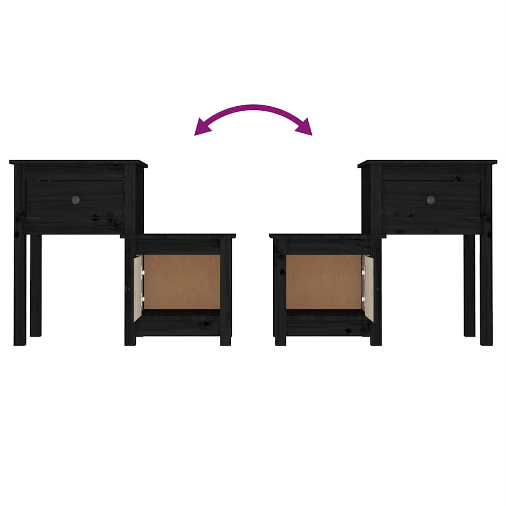 Bedside Cabinet Black 79.5x38x65.5 cm Solid Wood Pine