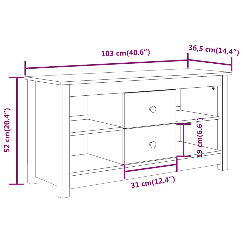TV Cabinet Honey Brown 103x36,5x52 cm Solid Wood Pine