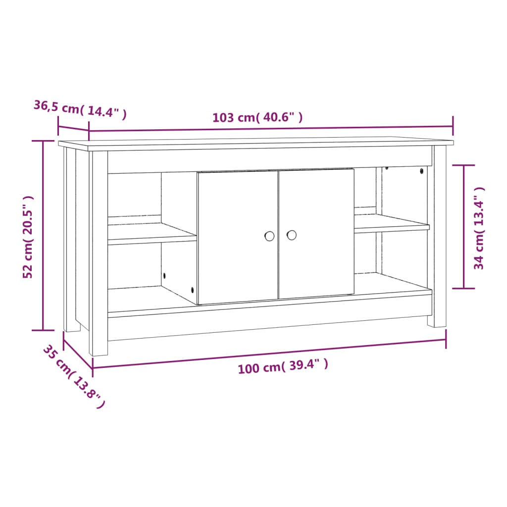 vidaXL TV Cabinet Grey 103x36,5x52 cm Solid Wood Pine