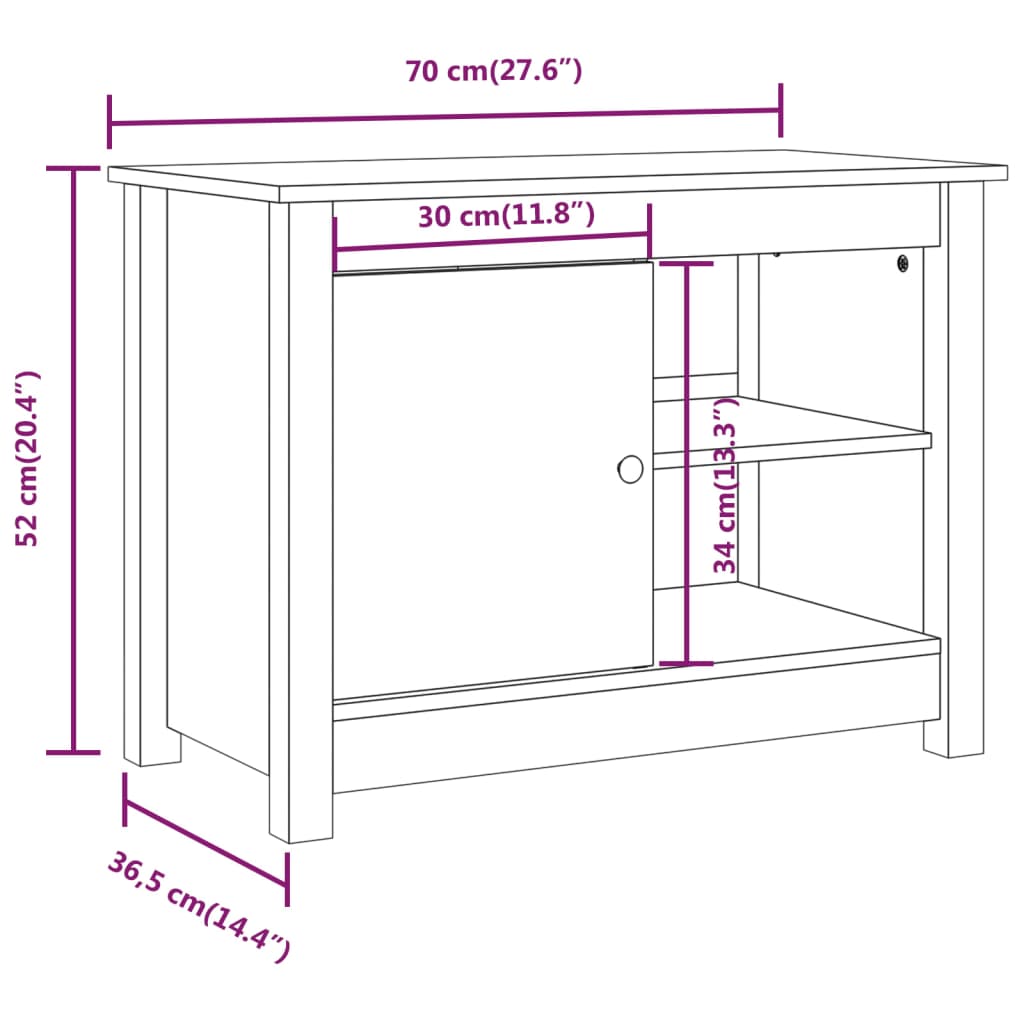 vidaXL TV Cabinet Grey 70x36.5x52 cm Solid Wood Pine