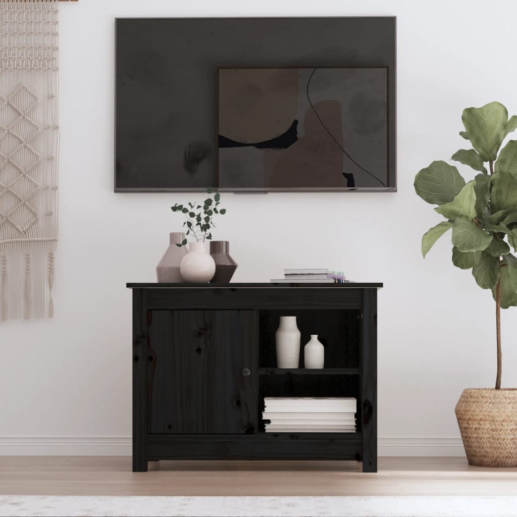 vidaXL TV Cabinet Black 70x36.5x52 cm Solid Wood Pine