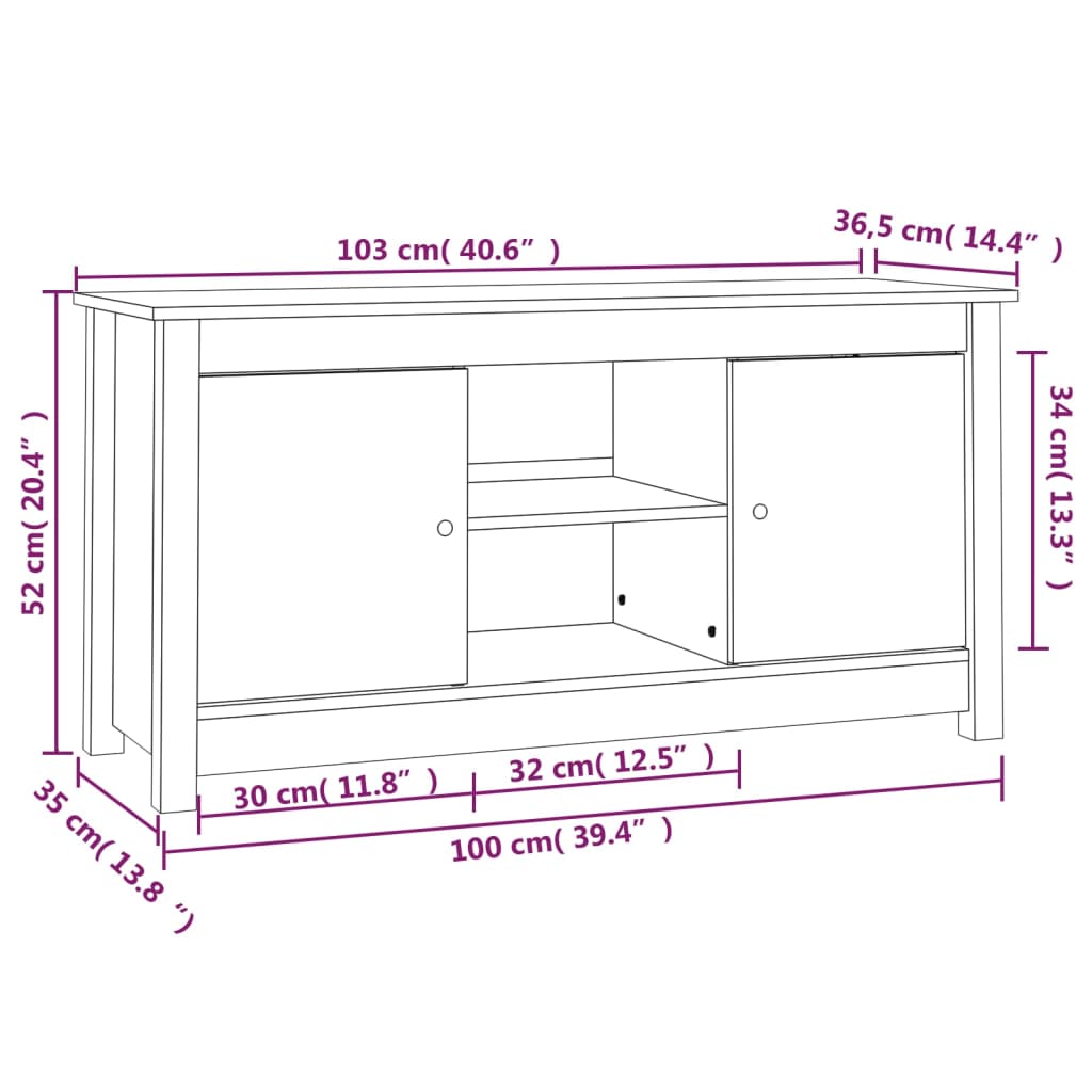 vidaXL TV Cabinet Grey 103x36.5x52 cm Solid Wood Pine