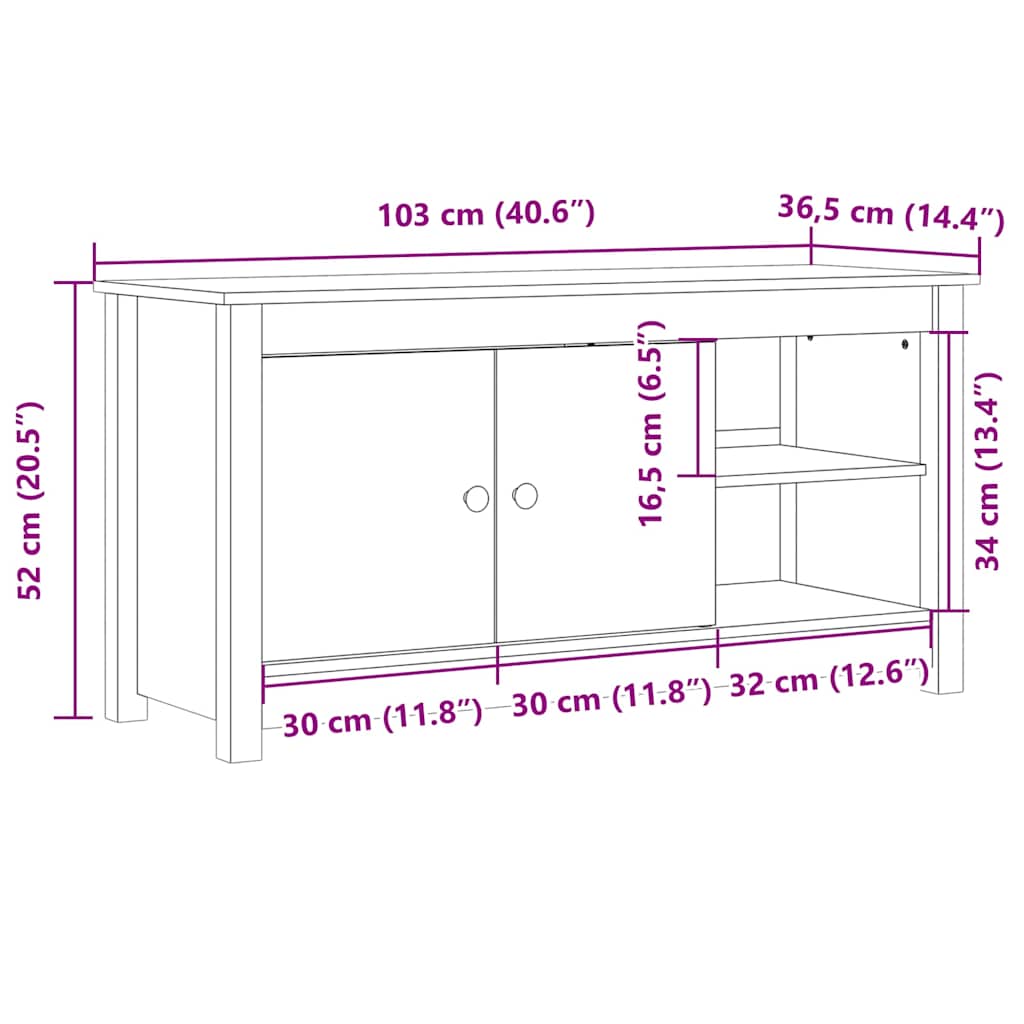 TV Cabinet 103x36,5x52 cm Solid Wood Pine