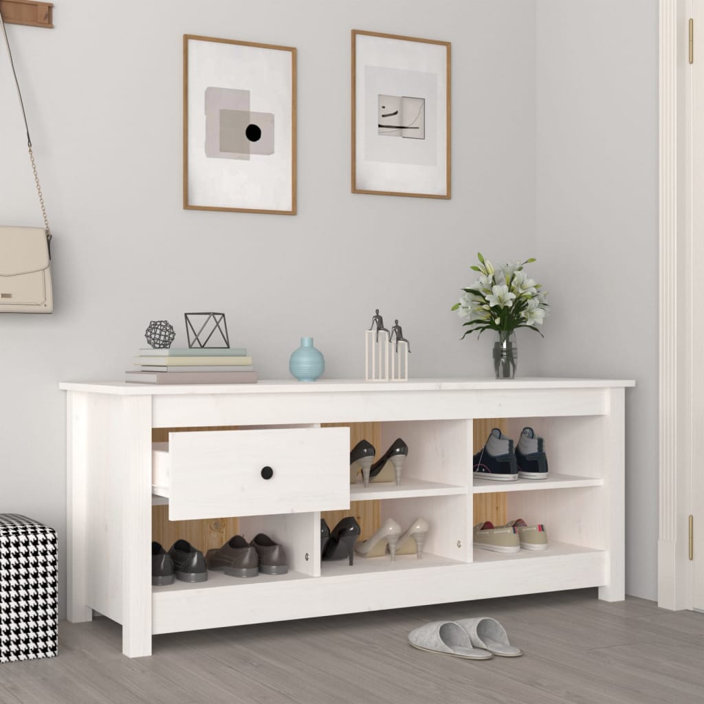 vidaXL Shoe Cabinet White 110x38x45.5 cm Solid Wood Pine