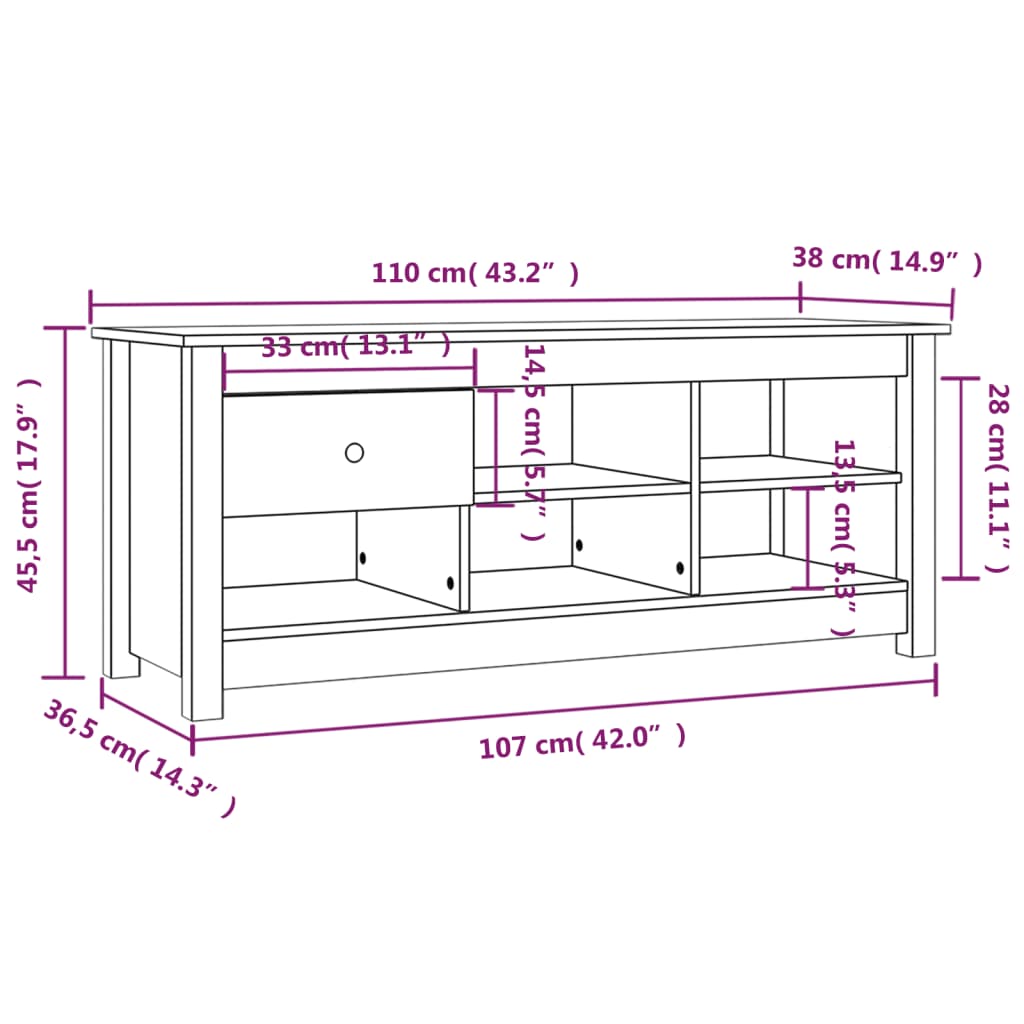 vidaXL Shoe Cabinet White 110x38x45.5 cm Solid Wood Pine