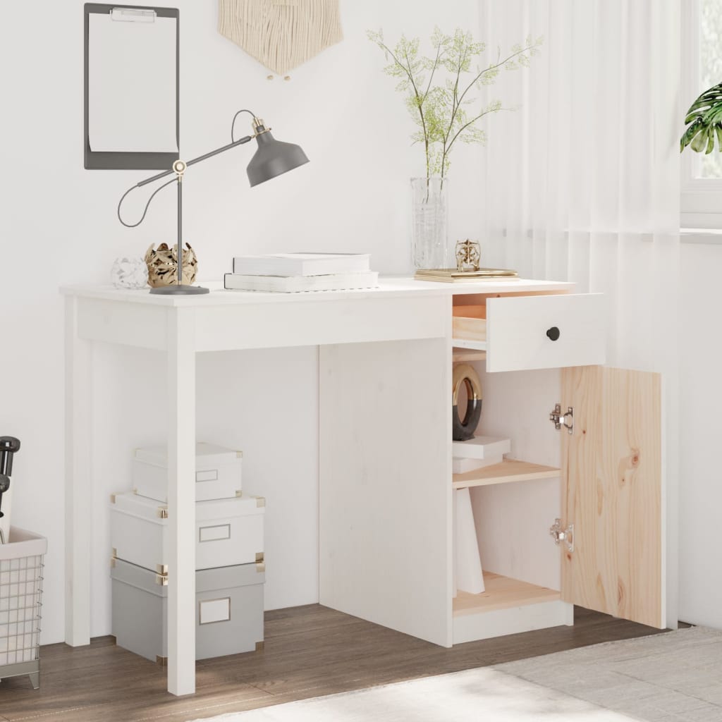 vidaXL Desk White 100x50x75 cm Solid Wood Pine