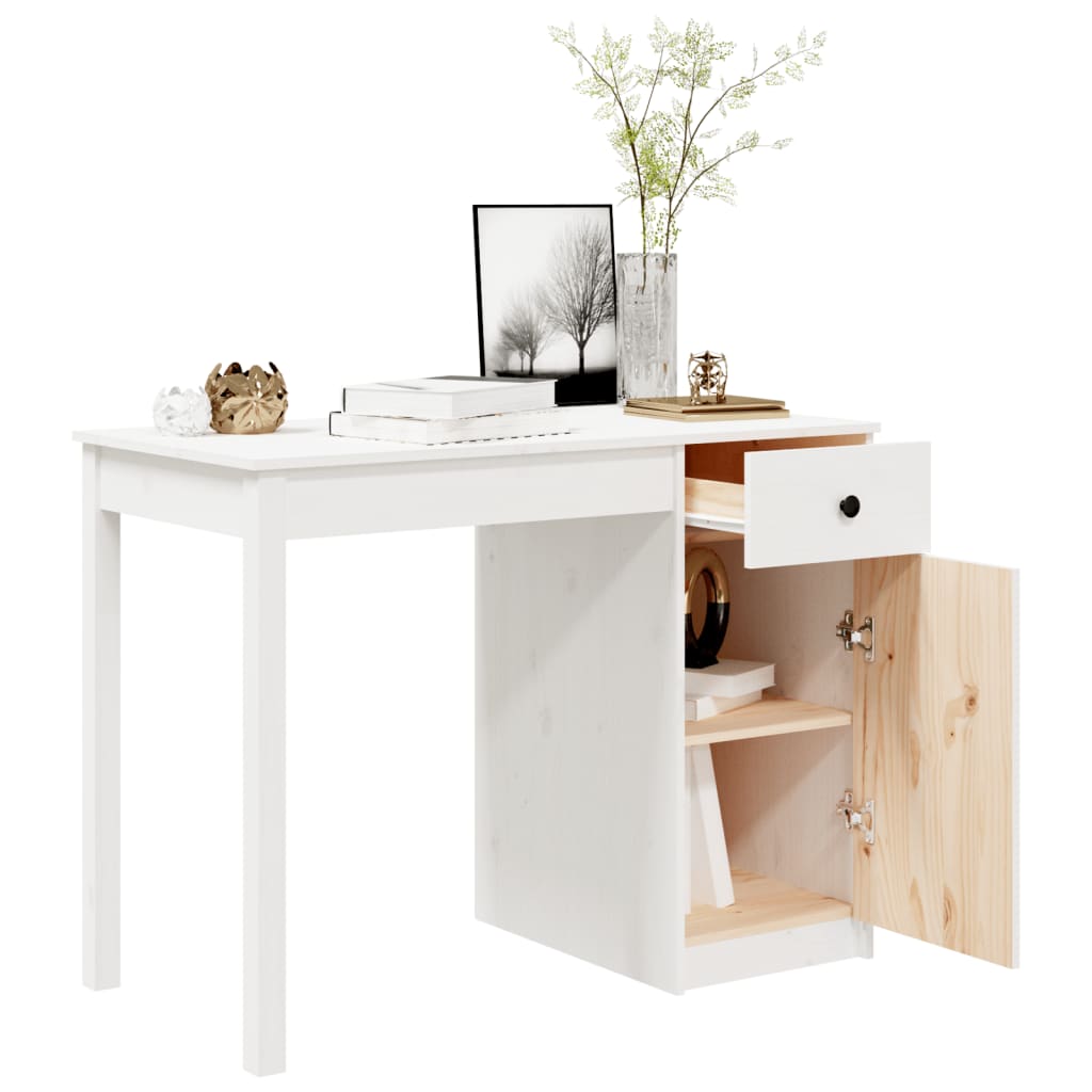 vidaXL Desk White 100x50x75 cm Solid Wood Pine