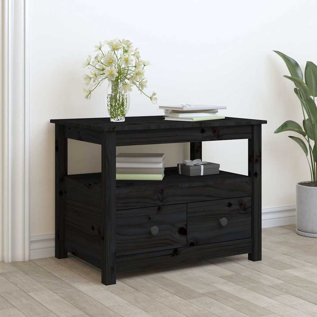 Coffee Table Black 71x49x55 cm Solid Wood Pine