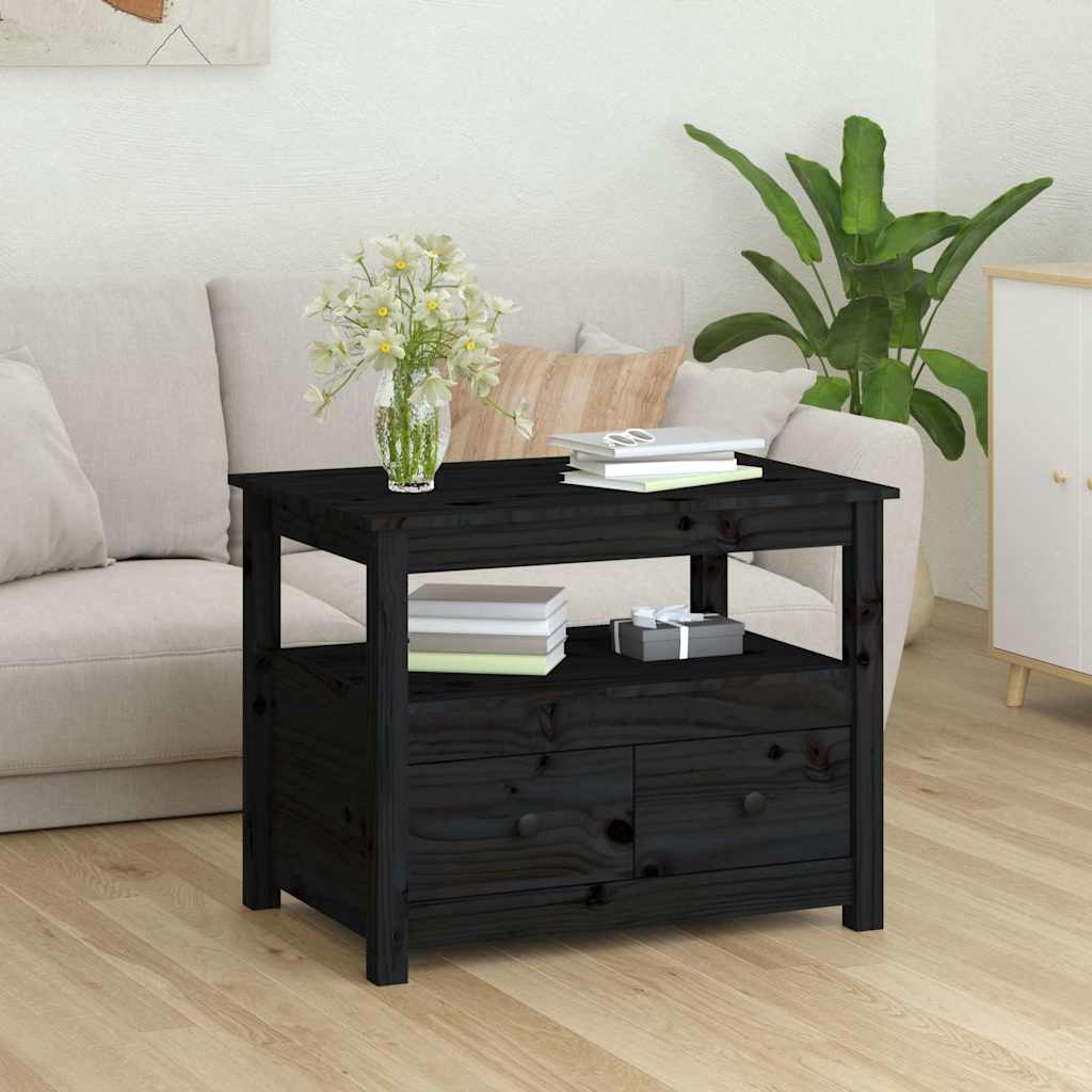 Coffee Table Black 71x49x55 cm Solid Wood Pine