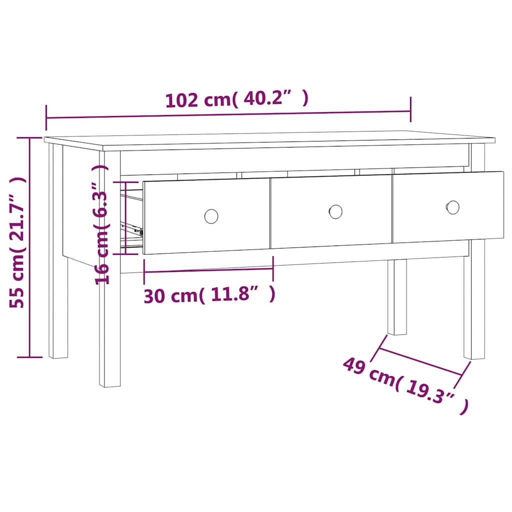 Coffee Table Grey 102x49x55 cm Solid Wood Pine