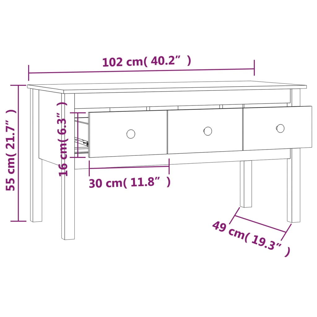 Coffee Table Black 102x49x55 cm Solid Wood Pine