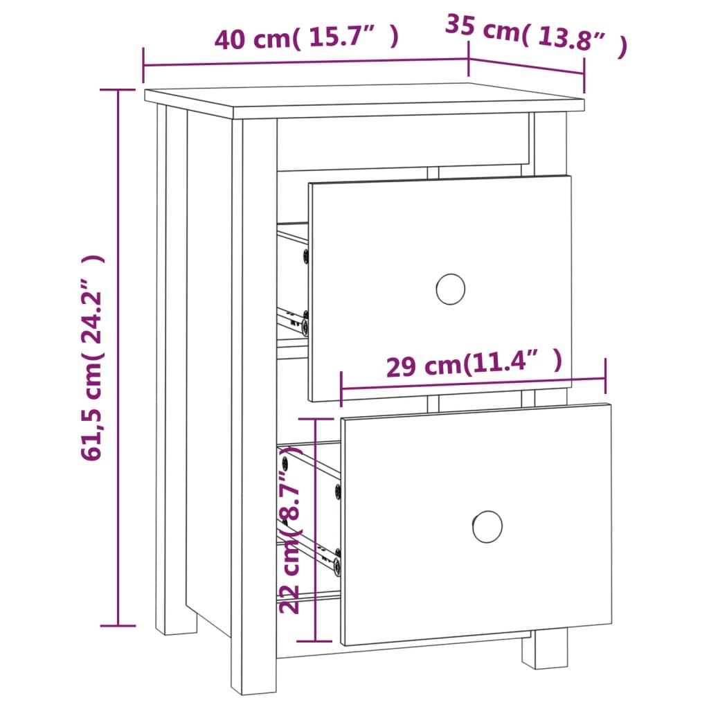 vidaXL Bedside Cabinets 2 pcs 40x35x61.5 cm Solid Wood Pine