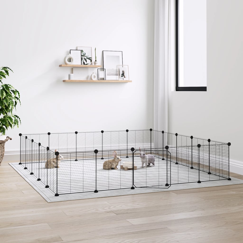 vidaXL 20-Panel Pet Cage with Door Black 35x35 cm Steel