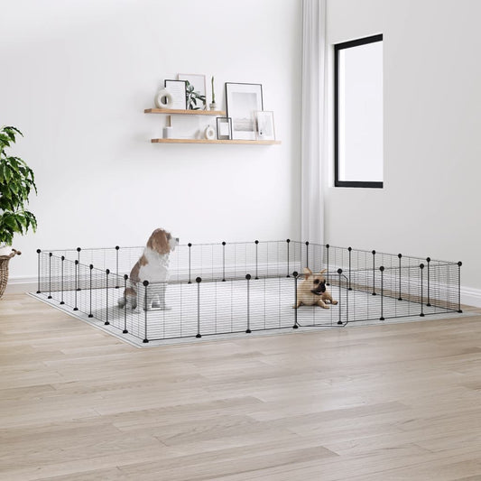 vidaXL 28-Panel Pet Cage with Door Black 35x35 cm Steel