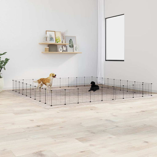 vidaXL 36-Panel Pet Cage with Door Black 35x35 cm Steel