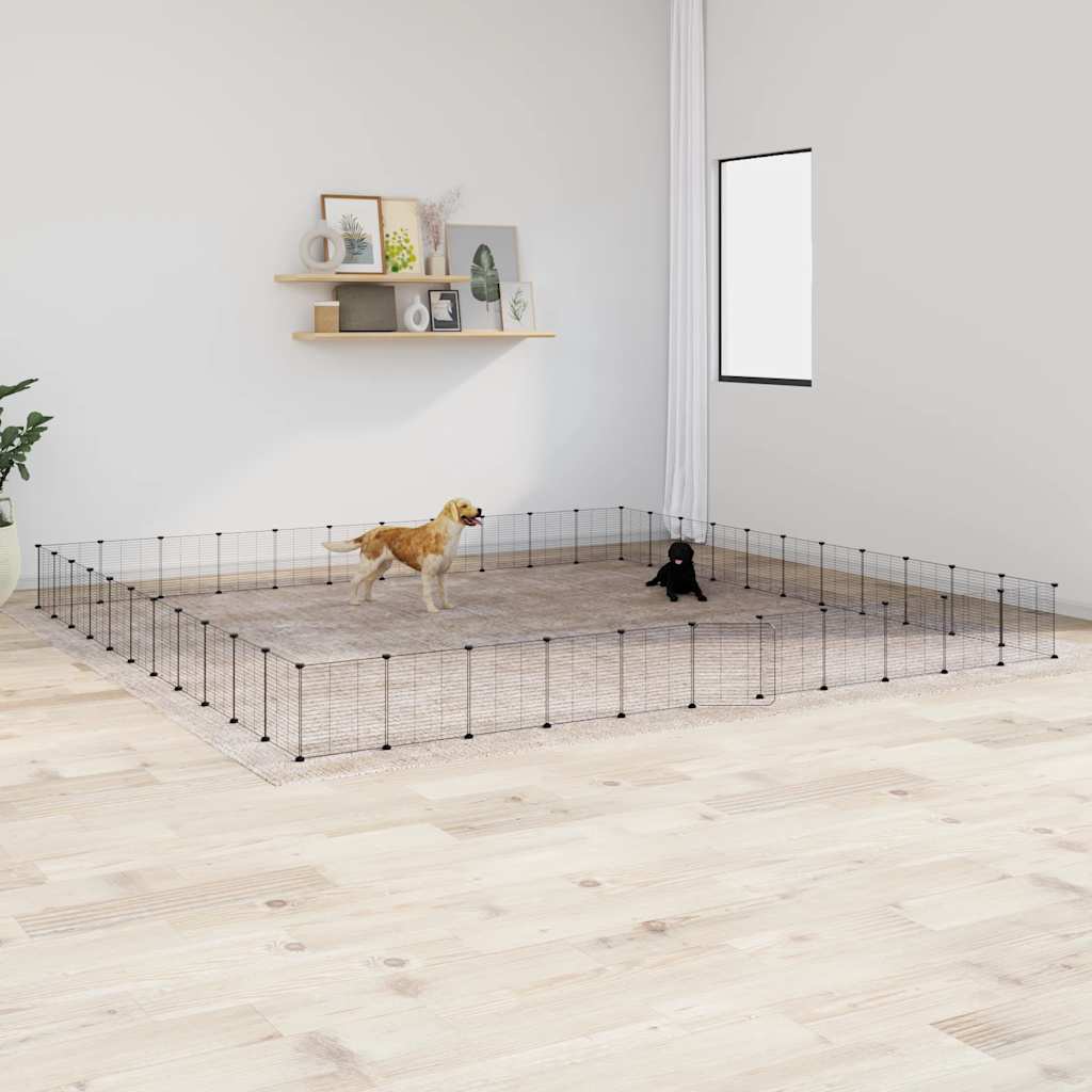 vidaXL 44-Panel Pet Cage with Door Black 35x35 cm Steel