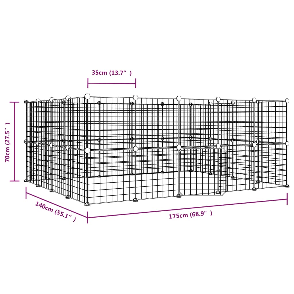 52-Panel Pet Cage with Door Black 35x35 cm Steel