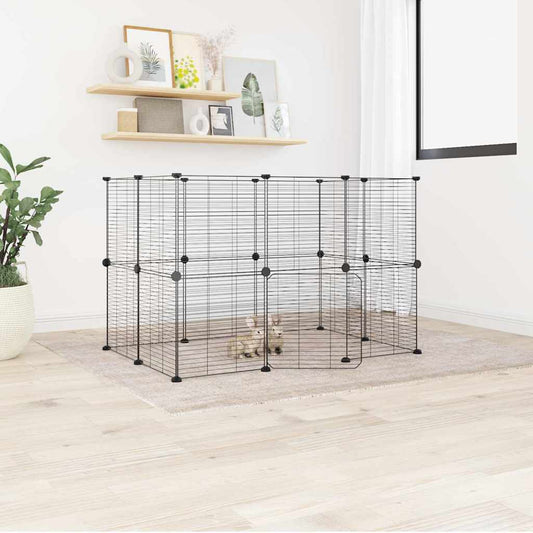 vidaXL 20-Panel Pet Cage with Door Black 35x35 cm Steel