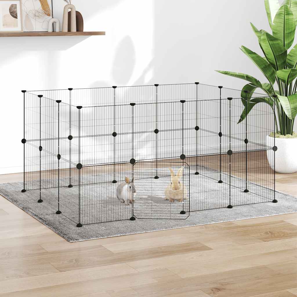 28-Panel Pet Cage with Door Black 35x35 cm Steel