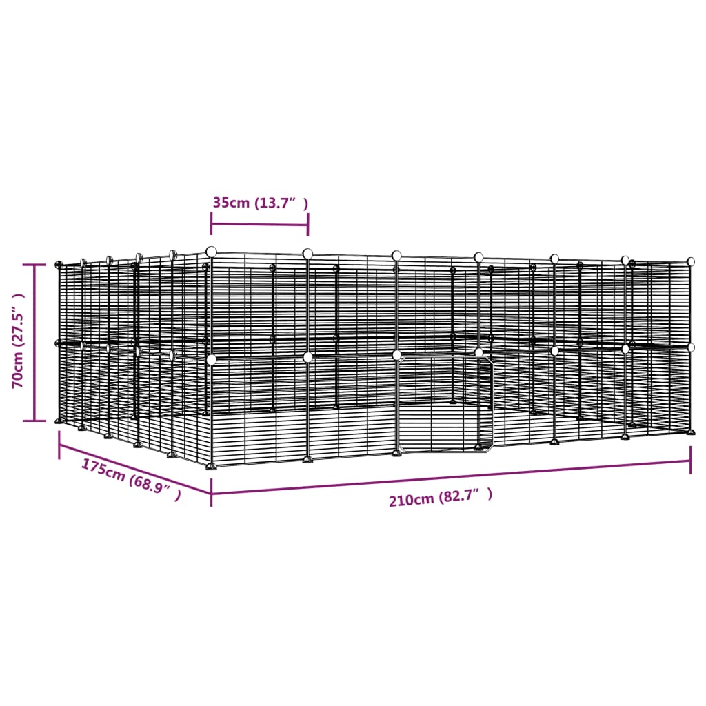 44-Panel Pet Cage with Door Black 35x35 cm Steel