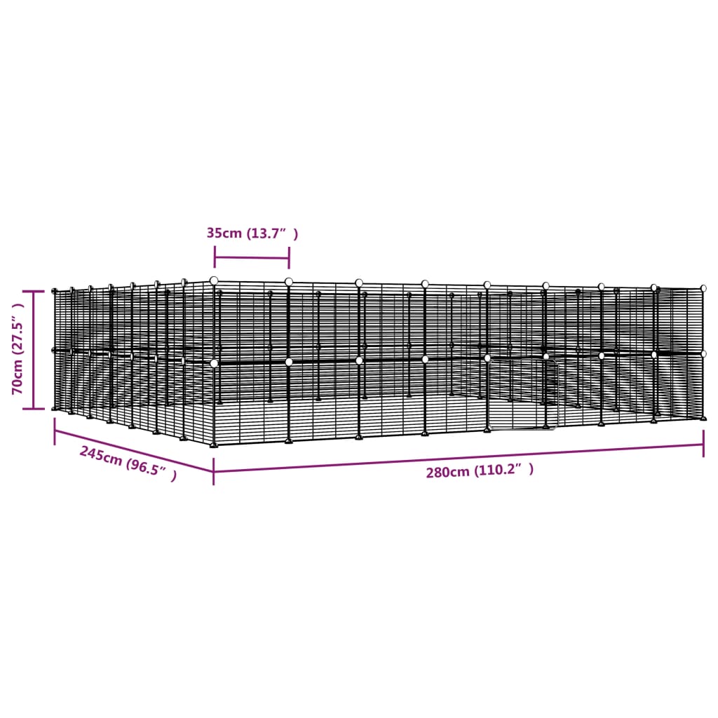 vidaXL 60-Panel Pet Cage with Door Black 35x35 cm Steel