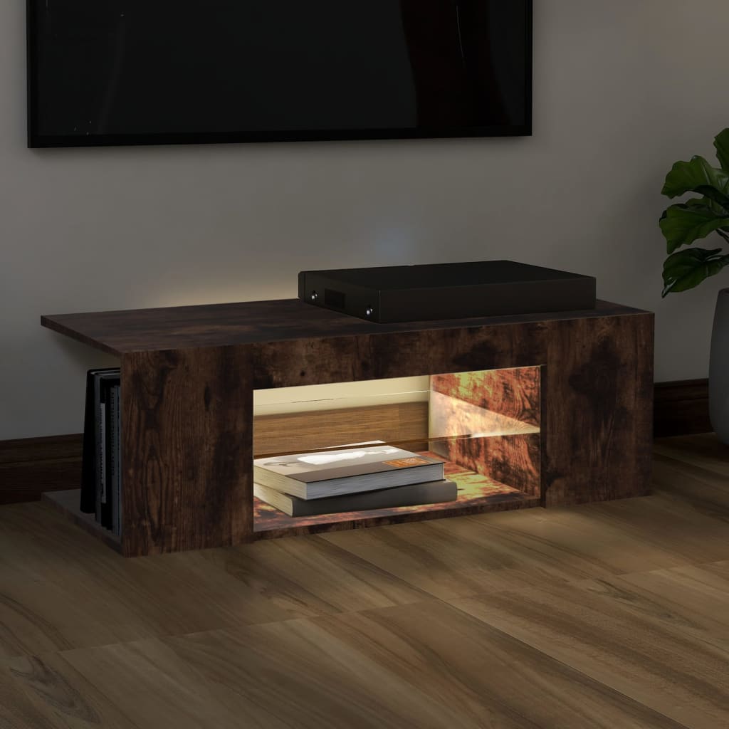 vidaXL TV Cabinet with LED Lights Smoked Oak 90x39x30 cm