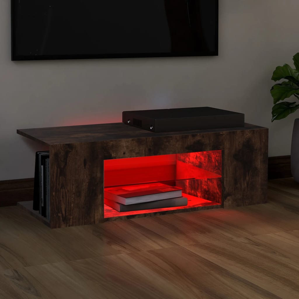 vidaXL TV Cabinet with LED Lights Smoked Oak 90x39x30 cm