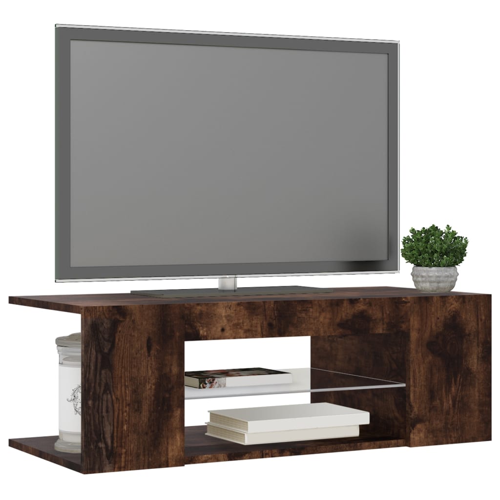 vidaXL TV Cabinet with LED Lights Smoked Oak 90x39x30 cm