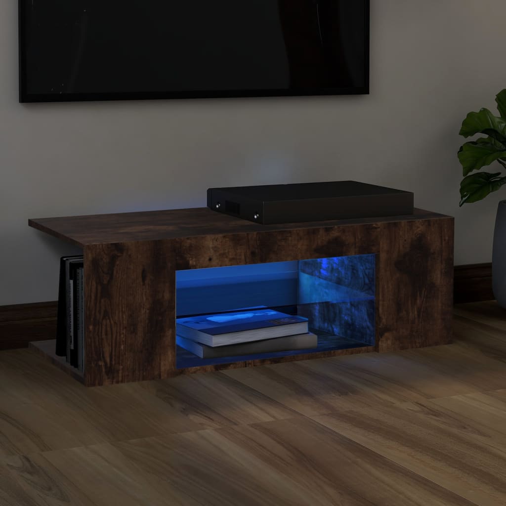 vidaXL TV Cabinet with LED Lights Smoked Oak 90x39x30 cm