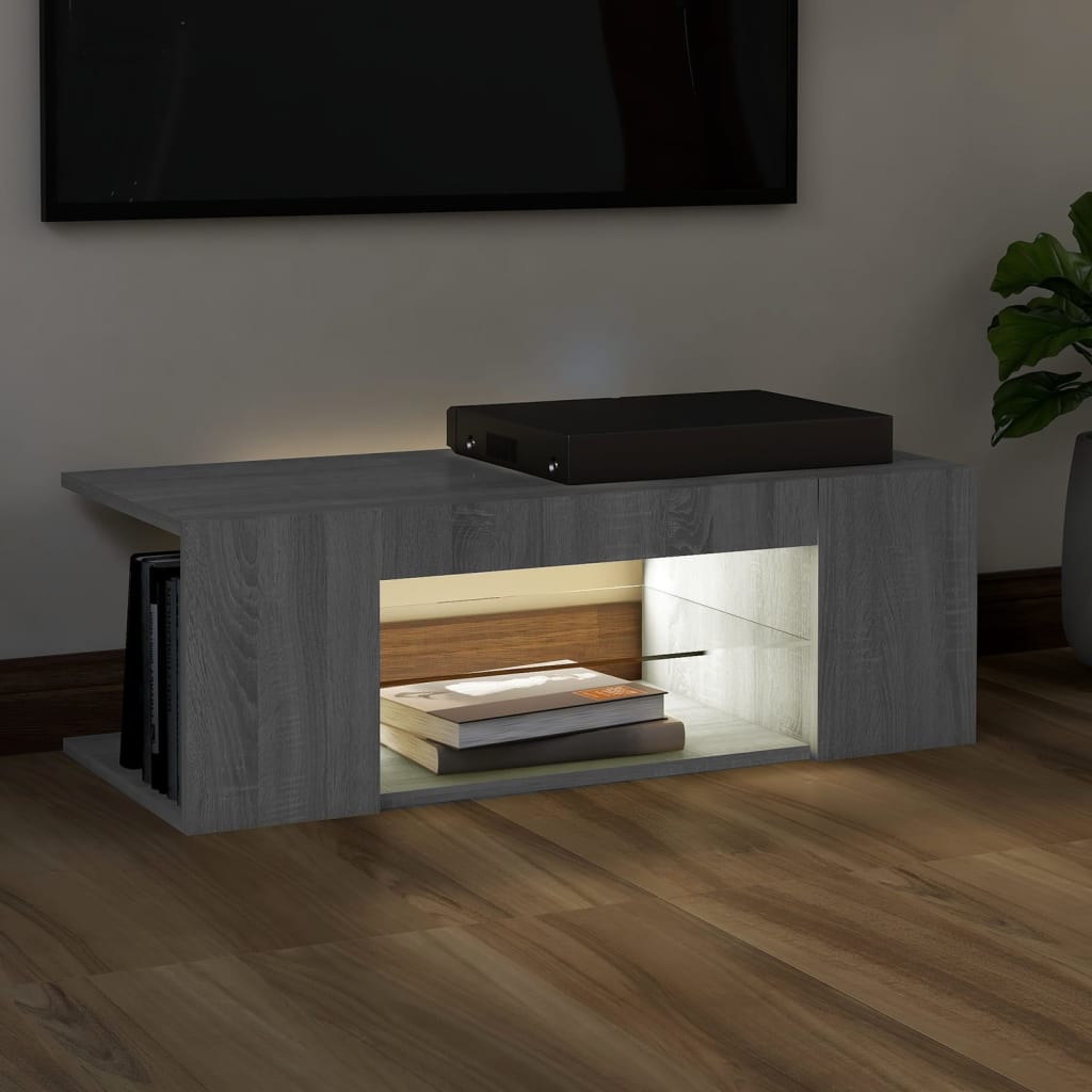 vidaXL TV Cabinet with LED Lights Grey Sonoma 90x39x30 cm