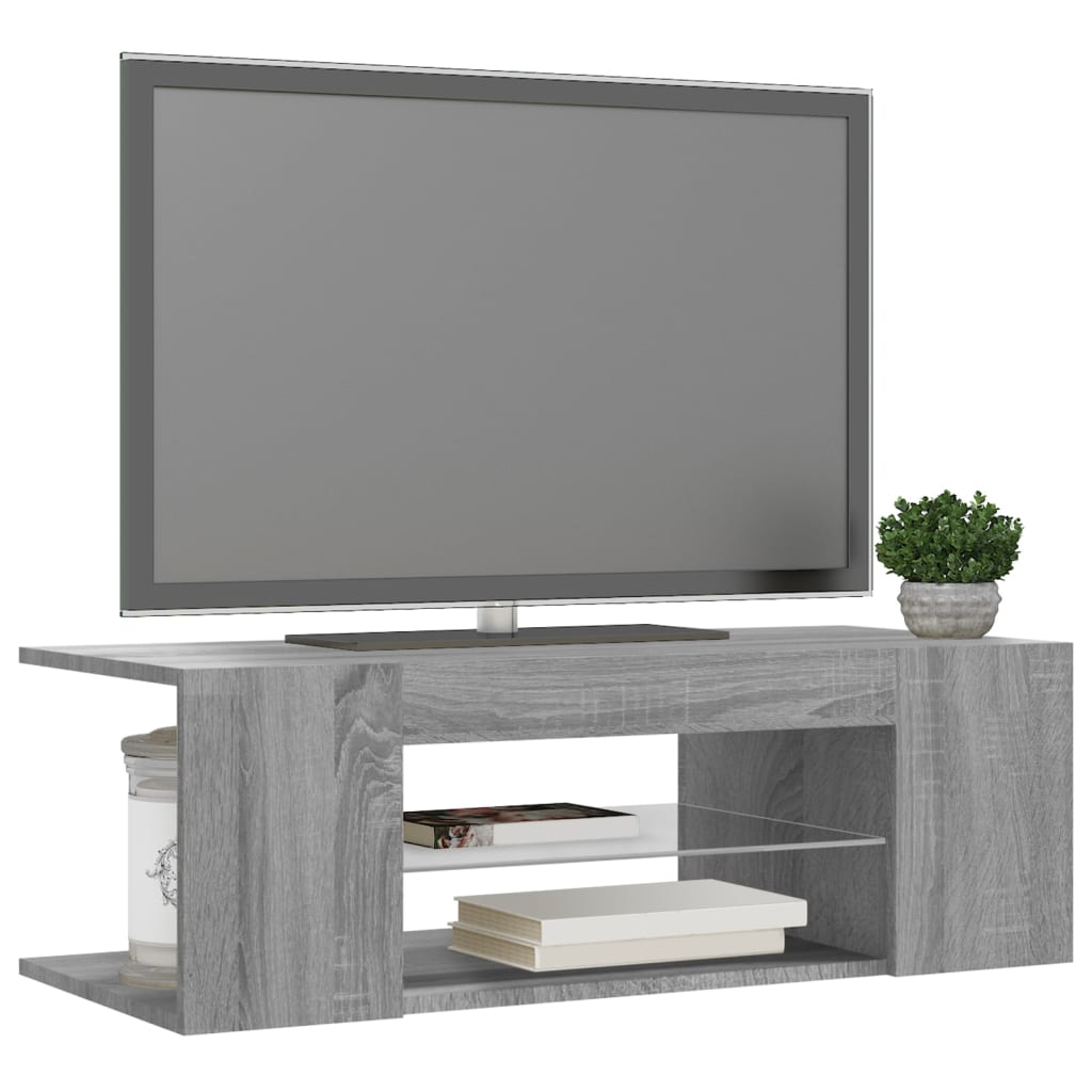 vidaXL TV Cabinet with LED Lights Grey Sonoma 90x39x30 cm