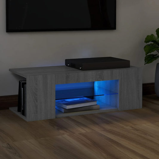 vidaXL TV Cabinet with LED Lights Grey Sonoma 90x39x30 cm